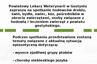 Zdjęcie ilustracyjne wpisu: Informacja Powiatowego Lekarza Weterynarii w Gostyniu